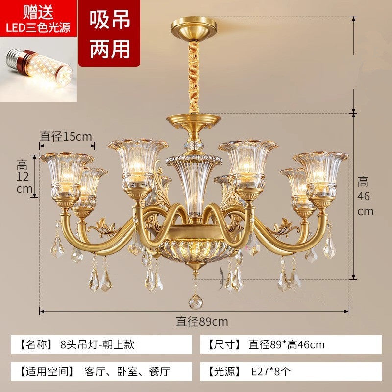 European crystal all-copper chandelier villa atmosphere living room dining room light duplex floor room American lighting light luxury chandelier