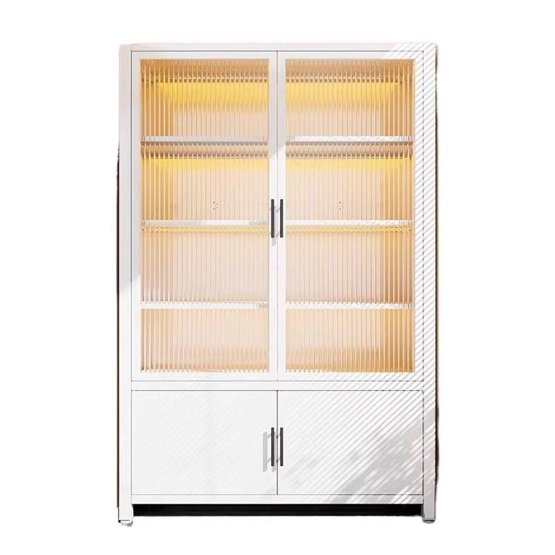 Steel bookshelf movable bookcase with door kids storage rack living room storage cabinet wall-mounted iron double-door bookcase