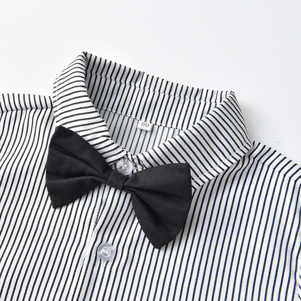 Boys' fall outfit: striped shirt for autumn, british style birthday dress, kids' runway performance costume