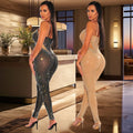 C7163 cross-border   fashion women's hot diamond sexy slimming arm bag strap jumpsuit