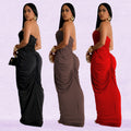 C7135 cross-border   fashion women's solid color sexy slim-fit v-neck dress - new arrival