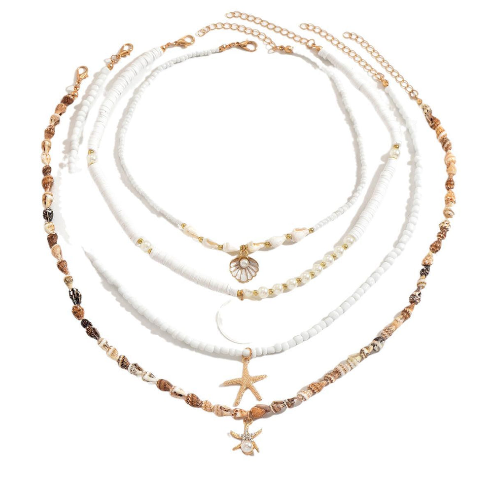 Wholesale beach necklace - european & american style - cross-border e-commerce - beach vacation - starfish, shell, pearl choker - layered beaded clavicle chain for women