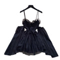 Korean style commute chic pink sweet spaghetti strap dress - women's summer ruched off-shoulder elegant high-end girly dress