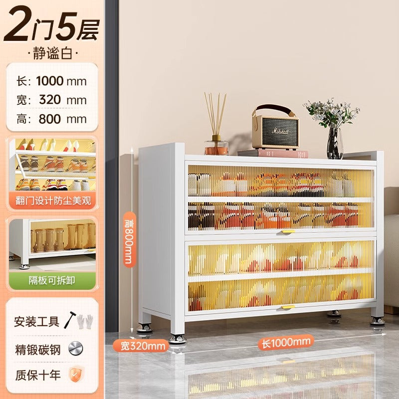 Steel shoe cabinet for home, all-in-one entryway cabinet, multi-layer large capacity storage cabinet, metal dustproof shoe rack