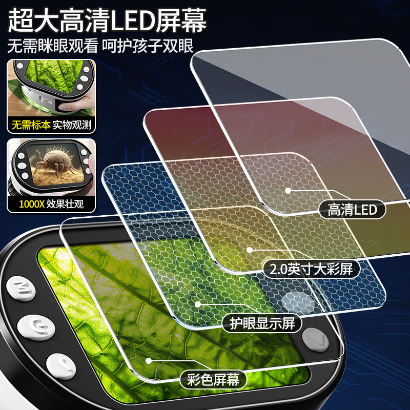 Smart digital electronic microscope - portable display, high-definition, for cell & mite viewing - educational toy for elementary school students & children