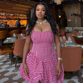 European and american style ins cross-border stripesprinting women's waist slimming look a-line skirt suspender tube topwork clothingsweetdress