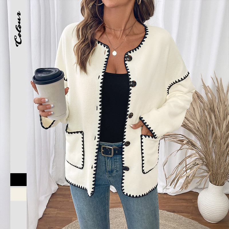 popular European, American autumn and winter explosive products  commuting casual loose white trim fleece jacket women