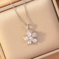 [set] cross-border popular copper-inlaid zirconium flower necklace, women's earrings, light luxury elegant stainless steel sweater chain jewelry