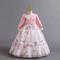 New in stock girls floral evening dress chiffon long sleeves princess dress model catwalk dressgirl dress