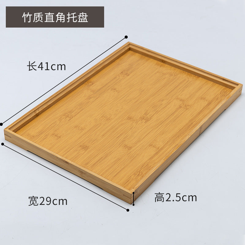 Accessible luxury retro nanzhu tea tray tray bamboo commercial rectangular tea tray pastry handle bbq serving plate
