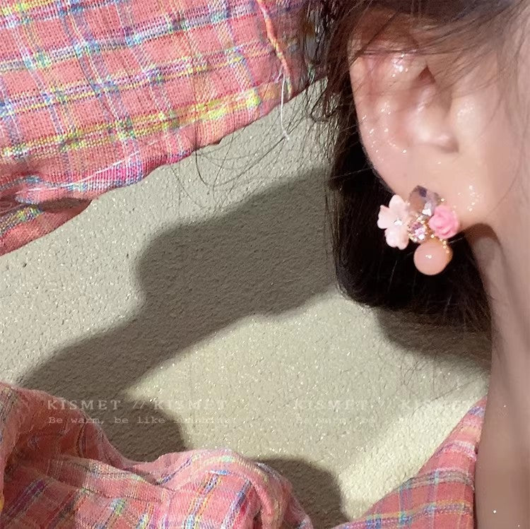 Holiday blooms: unique pink floral earrings - new spring collection for women, high-end studs with a niche design