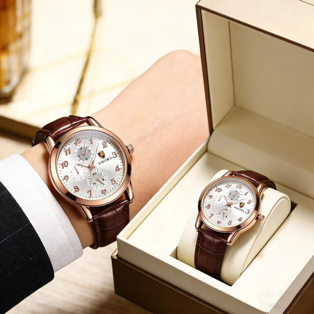 New arrival fully automatic men's fashion quartz watch belt watch middle school business men's watch mencasual chronograph watch