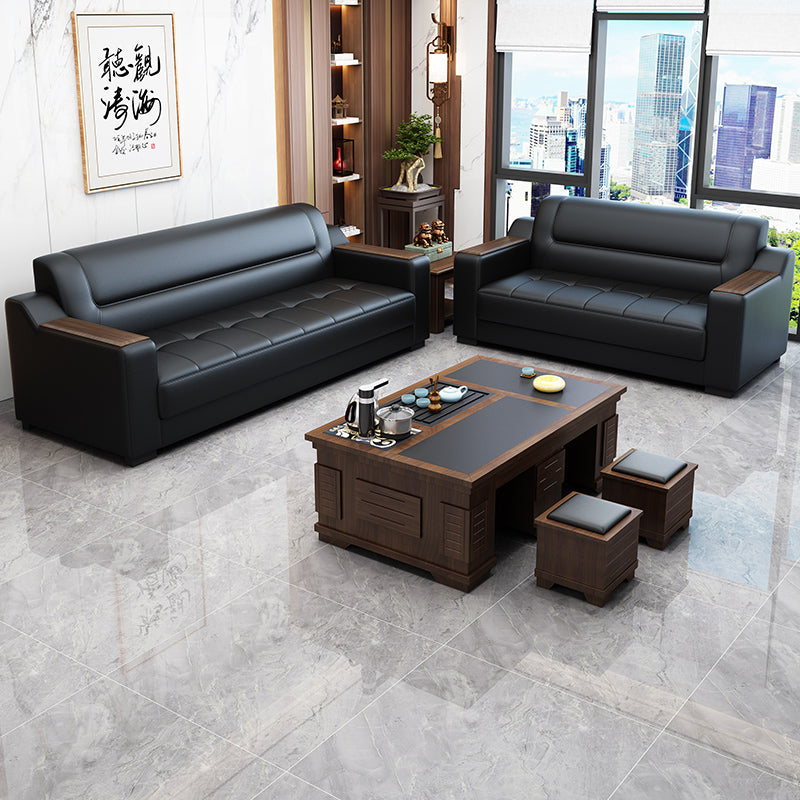 Office sofa minimalist modern coffee table set business genuine leather office sofa for office area reception room