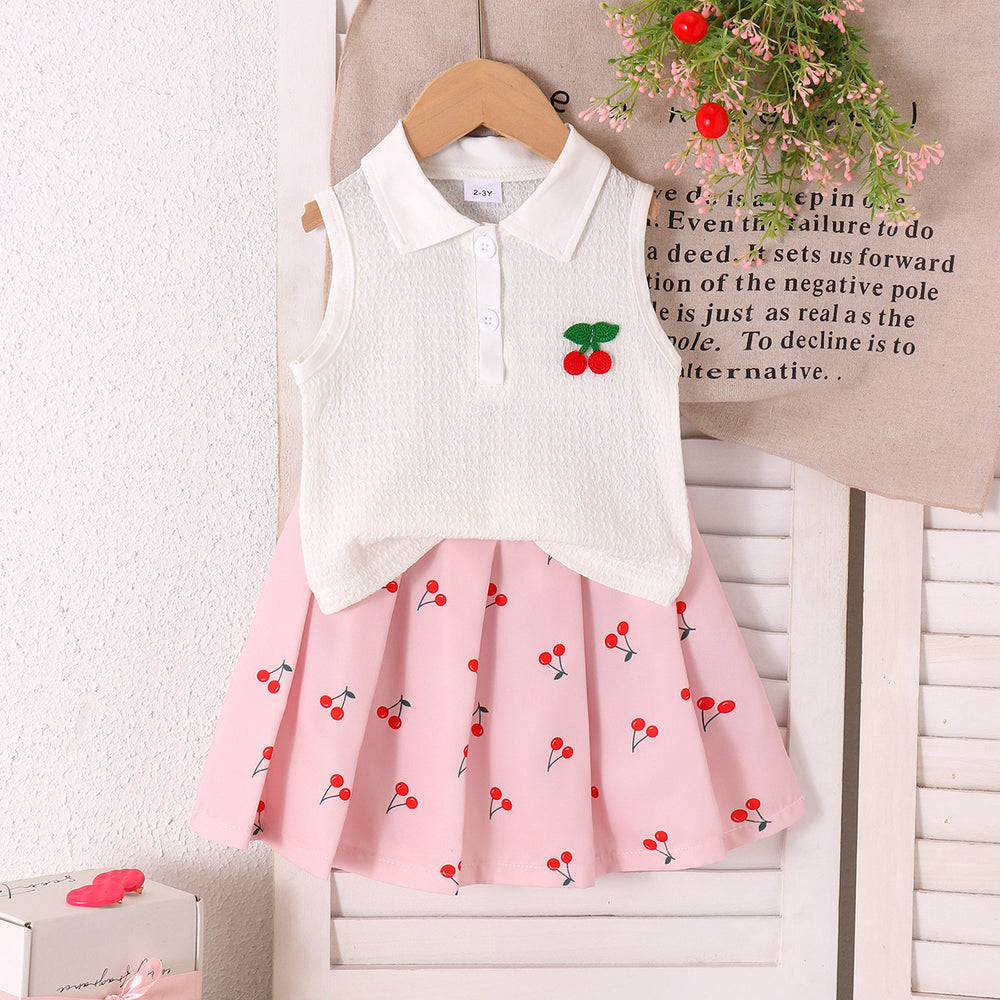 fashion children's clothing new arrival children's white vest and pink skirt