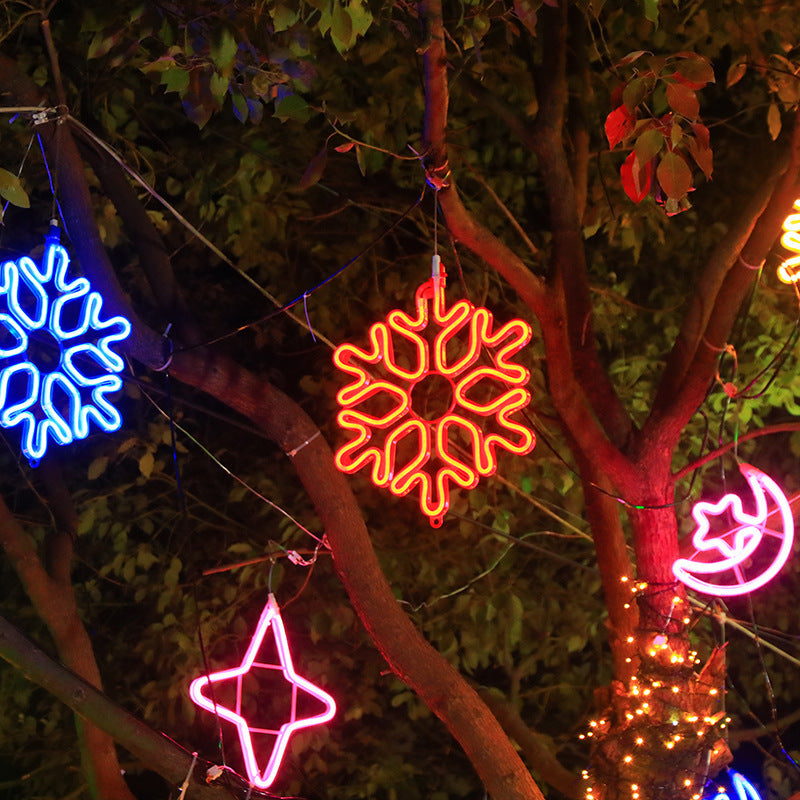 LED pentagram snowflake light Christmas modeling light Outdoor waterproof street lighting Holiday moon decoration hanging tree light