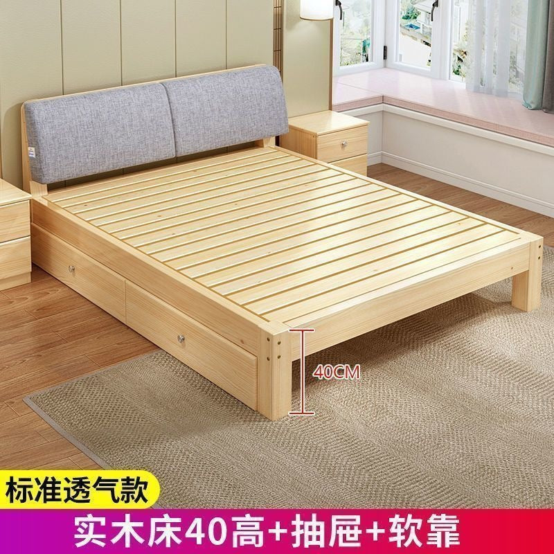 Solid wood bed - modern minimalist style 1.5m - double bed for home use, adult master bedroom wooden bed 1.8m - simple bed 1m single bed
