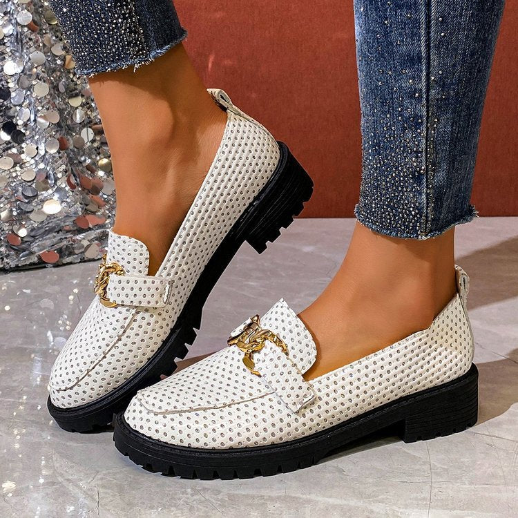 Exportplus sizespring & fallnew arrival round toe metal buckle slip-on small leather shoes british style thick heel thick sole loafers for women