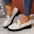 Exportplus sizespring & fallnew arrival round toe metal buckle slip-on small leather shoes british style thick heel thick sole loafers for women