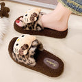 Cute leopard print hello kitty fuzzy slippers for women - new winter thick-soled design, stylish outdoor wear, warm and cozy one-strap cotton slippers