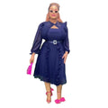 Fashion cross-border  plus size women's clothing african pure color new arrivalautumhigh waistslimming look fungus edge dress