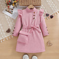European and american autumn/winter style ins-inspired girls' textured crinkle striped flutter sleeve princess dress with matching bag - cross-border exclusive