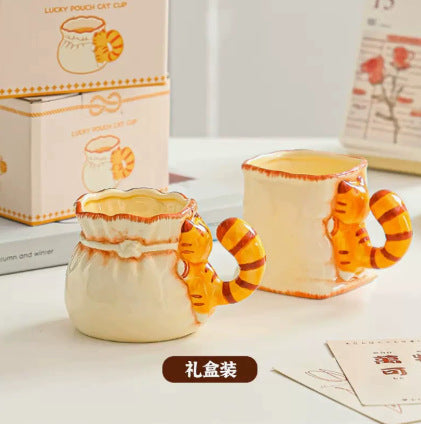 Cat-themed ceramic mug - underglaze decoration, high-style design, perfect for office or home use, creative and cute coffee cup