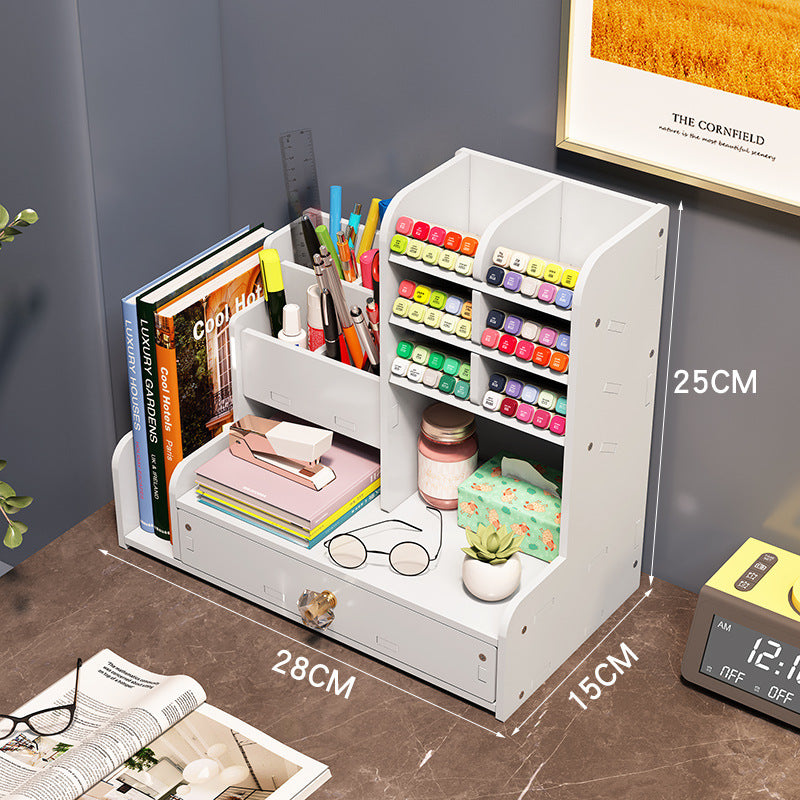 Pen Holder High-value Storage Grid Desktop Drawer Stationery Box Creative Office Cute Children's Marker Pen Storage Box