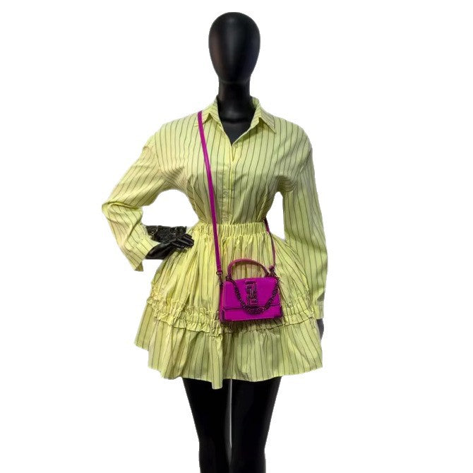 Fashion cross-border women's clothing  summer new style elegant lapel stripeslong sleevesshirt high waist skirt suit