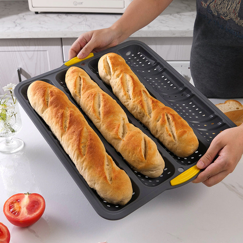 New 4-slot baguette mold 4-slot non-stick baking silicone baking dish bread oven cake mold with frame