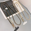 Mobile phone lanyard small fragrant pearl pickup chain long crossbody mobile phone hanging chain metal leather pendant bag chain