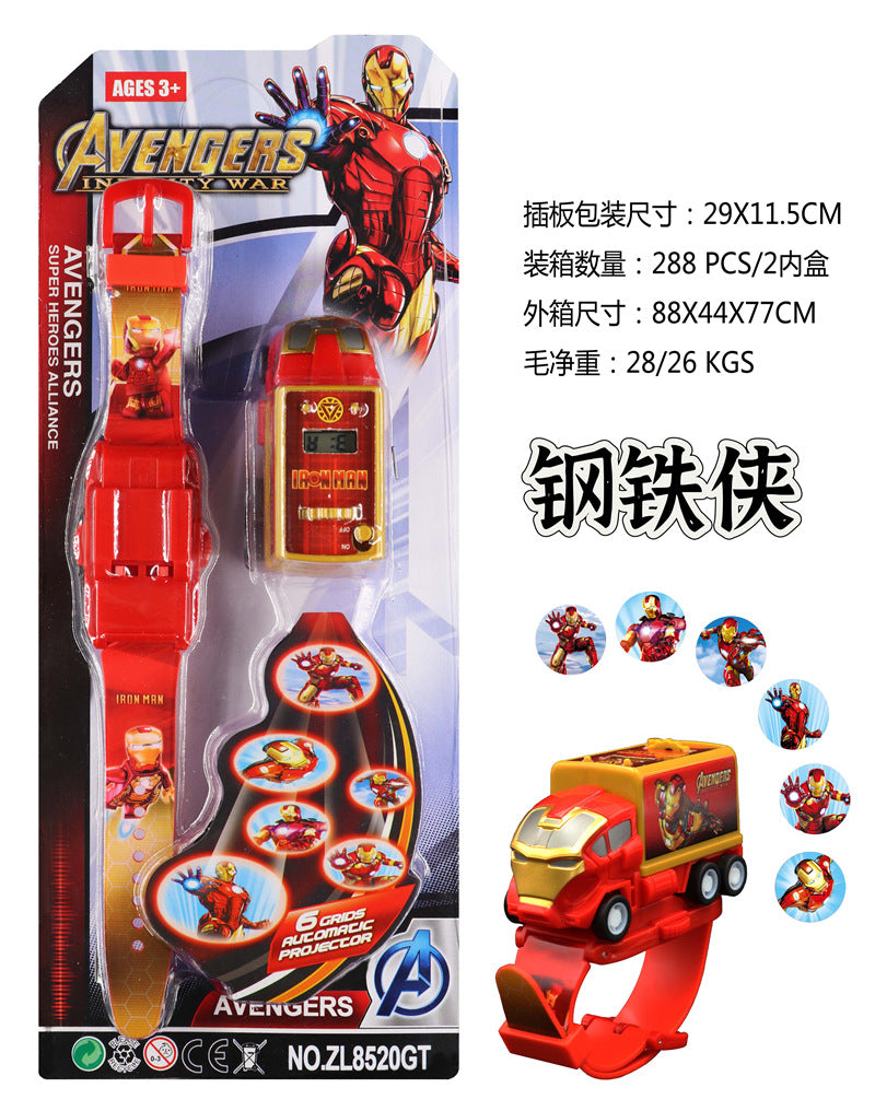 Kids' spider-man inertia pull-back car projector watch - luminous electronic watch gift for preschool and elementary school students
