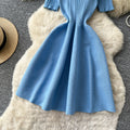 export blue knitted pleated dress for women,  summer new arrival, sequin-embellished a-line dress, versatile commute dress