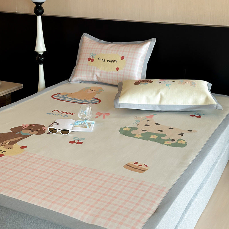 Summer cartoon ice silk mat three-piece set cute mix and match cool silk ice summer soft mat 1.5m 1.8m