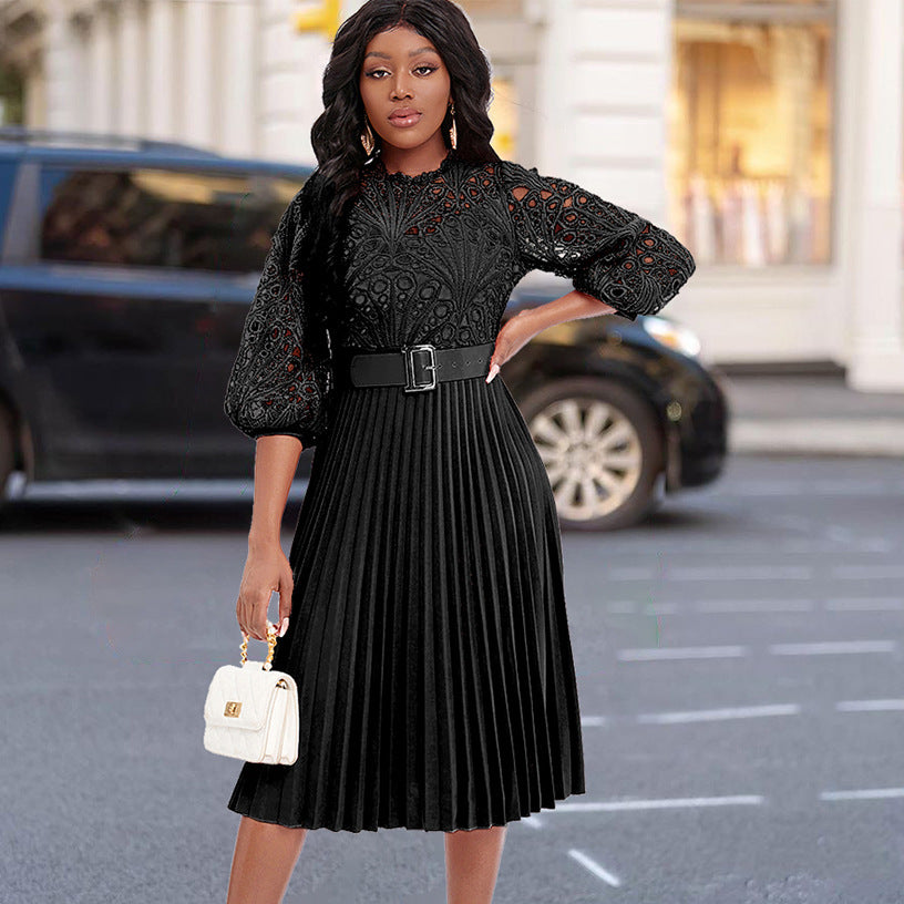 European and american women's clothing  summer new arrival: elegant lace patchwork, pleated, hollow-out, sexy plus size african dress - export quality