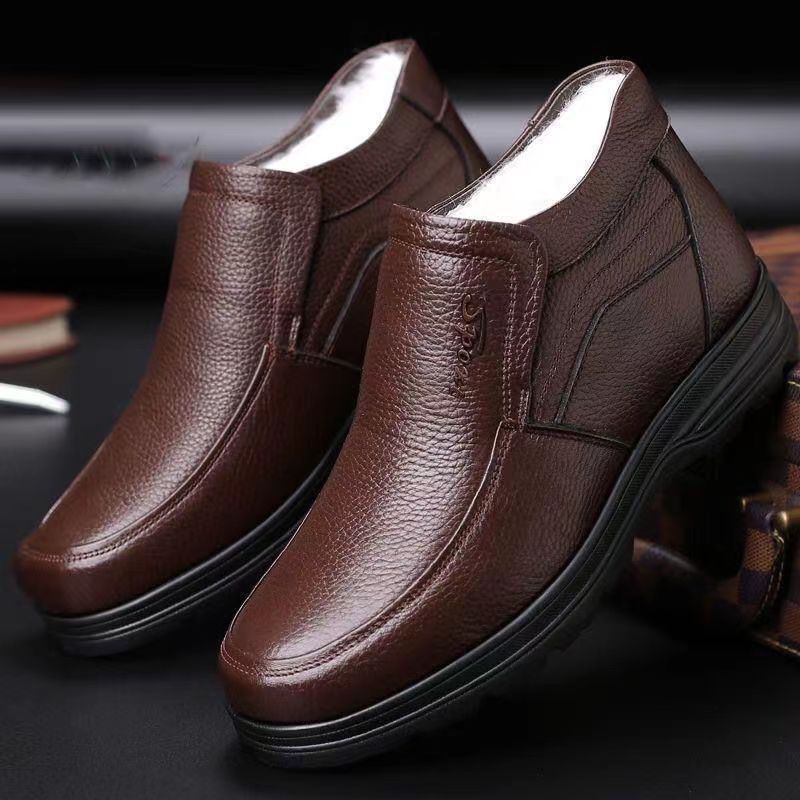 Men's winter warm cotton shoes - fleece lined, non-slip, casual high-top cotton shoes for men, elderly cotton shoes, men's leather cotton shoes for seniors