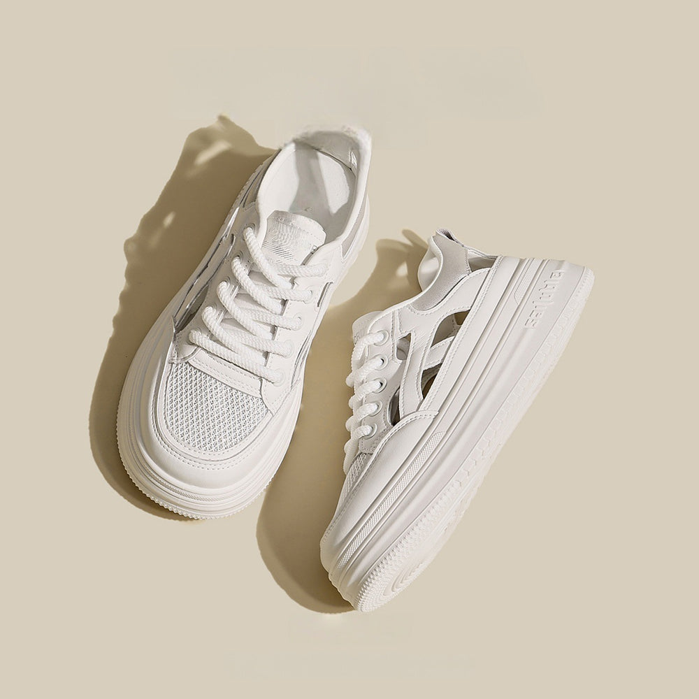 Breathable thin white shoes women's 2025 spring summer new arrivalplatform sole thick soleeasiest for matchcasualcut out sports shoes