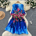 spring new arrival: royal court style retro stand collar dress - european & american socialite design, cinched waist, single-breasted button, printed maxi dress