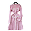 Autumn winternew arrival tweed style round neck pearl button waist contrast colorknittingdress women's long sleeveshigh waista-line skirt