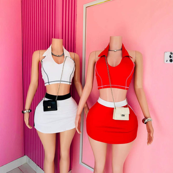 European and American  new women's clothing fashion shirt collar sleeveless sports vest sexy waist hip skirt suit women