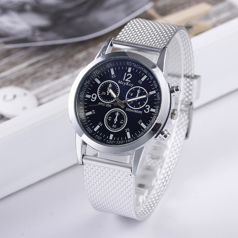Blue light three-eye men's watch wish model plastic mesh belt casual men's watch quartz watch scale calendar trendycasual