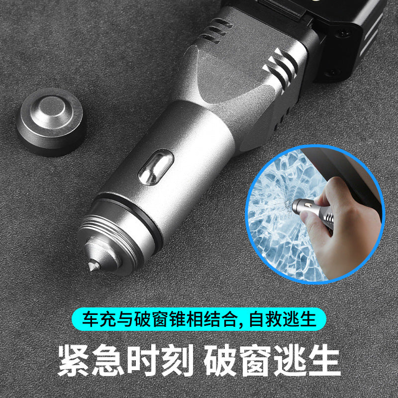 Cross-border new multi-function car charging window breaker flashlight LED portable lighting car charger
