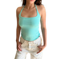 European and american style women's summer  new slim-fit solid color activewear tank top - sleeveless halter neck crop top