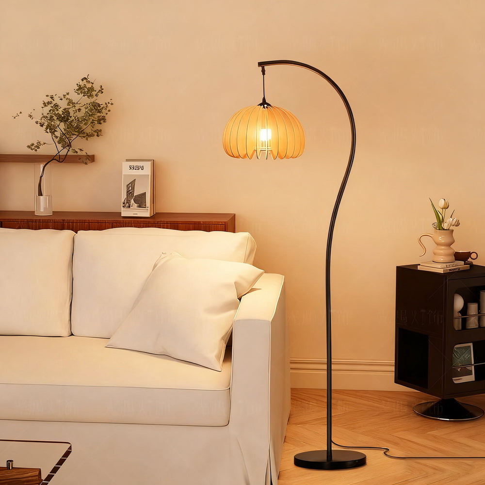 Used floor lamp living room sofa next to casual bedroom atmosphere retro wabi-sabi style corner pumpkin floor lamp
