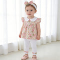 Girls' summer floral outfit: lightweight baby girl's peter pan collar flutter sleeve top and leggings set - sweet and adorable two-piece