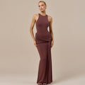 European and american style women's autumn  new arrival: elegant, sexy, slim-fit long dress - solid color sleeveless tie-up bodycon dress