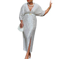 D540 cross-border  fashion women's elegant v-neck sexy slimming sequin plus size african dress