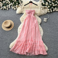 Vacation style haltersense of designdressfemalesummerpinkhigh waista-line long skirtatmosphereelegant skirt