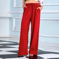 spring/autumn  hot-selling elastic waist cotton linen versatile straight-leg wide-leg casual pants (us/eu cross-border)