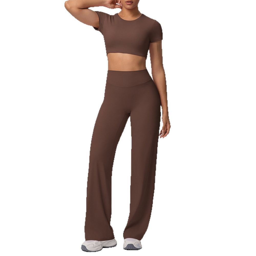 Ready-to-ship cross-border double-sided nylon seamless high-stretch activewear set - yoga, running, and fitness wide-leg two-piece outfit