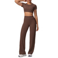 Ready-to-ship cross-border double-sided nylon seamless high-stretch activewear set - yoga, running, and fitness wide-leg two-piece outfit